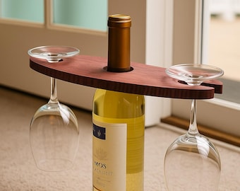 Handgefertigter Holz-Wein-Butler für zwei Gläser, rustikales Bar-Accessoire