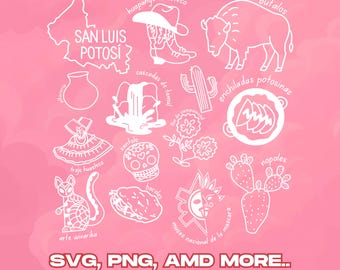 San Luis Potosí México SVG PNG Clipart Diseño / Huapango, Enchiladas, Cascadas Tamtoc, Vestido Huasteco, Tradiciones / Arte de Sublimación