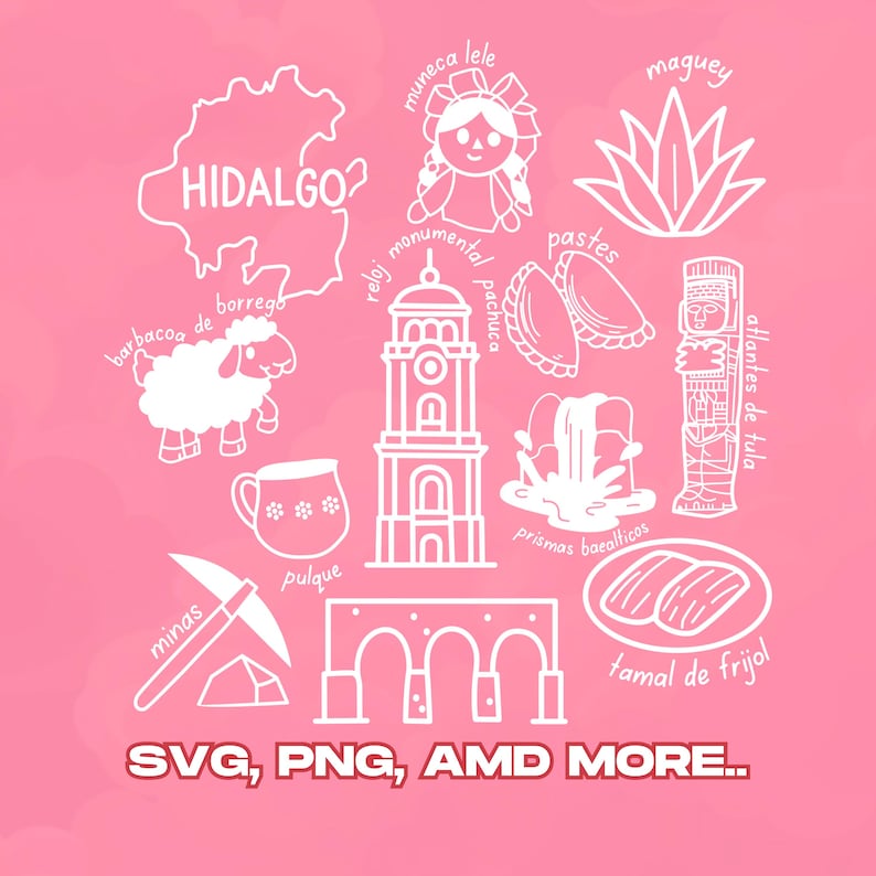 Hidalgo Mexico SVG PNG, Cultural Icons Clipart Design | Muñeca Lele ...