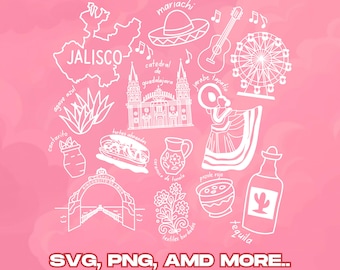 Jalisco México SVG PNG, Iconos Culturales Clipart / Agave Azul, Catedral de Guadalajara, Jarabe Tapatío, Archivo de Sublimación Tortas Ahogadas
