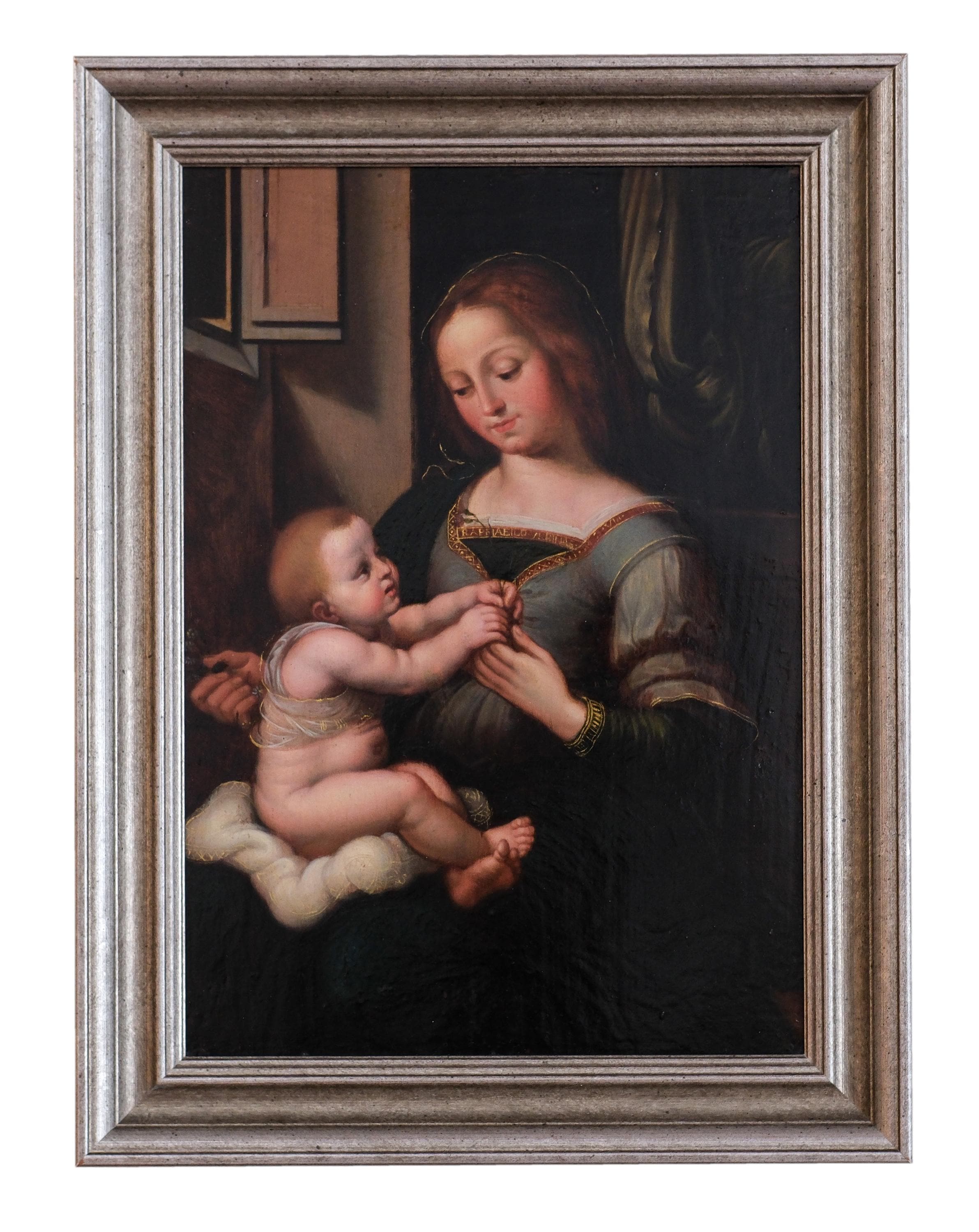 聖母子像 絵画 額装済み 聖母子像（イタリア派）。作者不明。16世紀初頭、イタリア。専門家