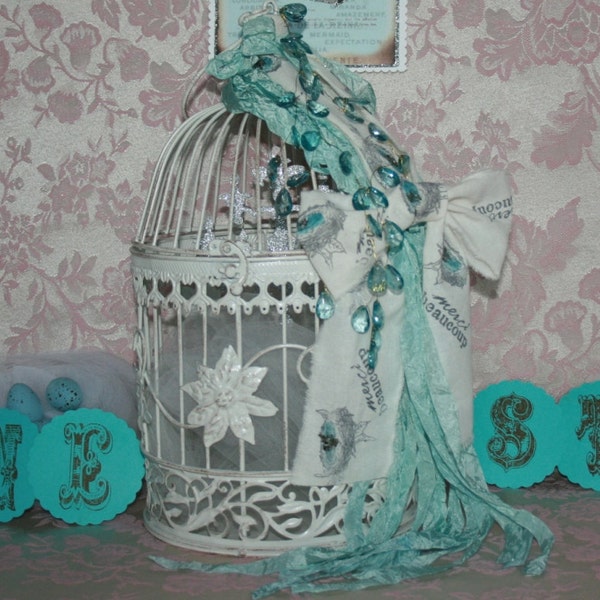 Shabby Chic Birdcage with Beautiful Paris Design with French Crystals and Glass Glitter Sparkle, We Do Custom Birdcages