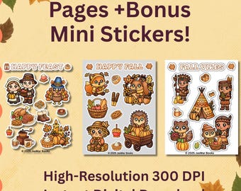 Fall Stickers Bundle | Cozy Autumn Printable & Digital Planner Stickers Set. Instant Download (PNG, PDF)