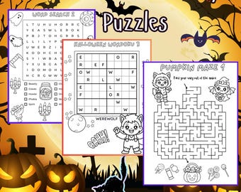 Halloween Activity Pages: Mazes, Word Search & Coloring (PDF Download)