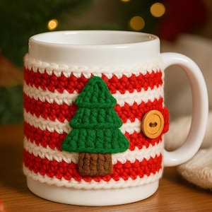 Christmas Coffee Mug Cozy Crochet Pattern PDF | Easy Holiday Mug Hug | Beginner Crochet Coffee Sleeve | Stocking Stuffer Gift Idea
