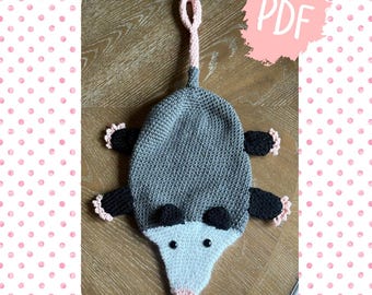 Ollie de opossum-boodschappenhouder haakpatroon pdf, plastic zakhouder, opossum-zakdispenser, bag Saver-haakpatroon