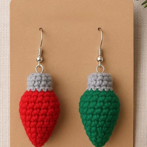 Beginner Crochet Earring Pattern• Multiple Sizes • Christmas Light Bulb Earrings • Quick Gift PDF • Vintage C9 Light Bulb Earrings