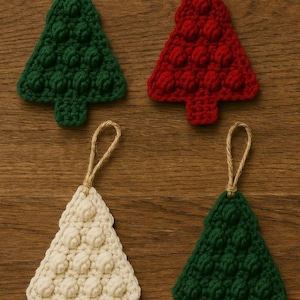 Bobble Christmas Tree Ornament & Gift Tag Crochet Pattern PDF – Easy Beginner Holiday Crochet Appliqué – DIY Christmas Décor