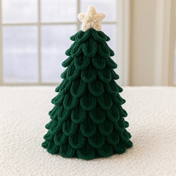 Beginner Crochet Christmas Tree Pattern (PDF) – Layered Leaves Cone, Star Topper - Tabletop Crochet Christmas Tree