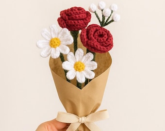 Patroon gehaakt bloemboeket, rozen, madeliefjes, Baby's Breath (pdf-download)