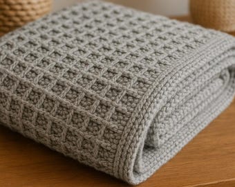Waffle Stitch Blanket Afghan Crochet Pattern – Easy Textured Throw PDF - Multiple Sizes