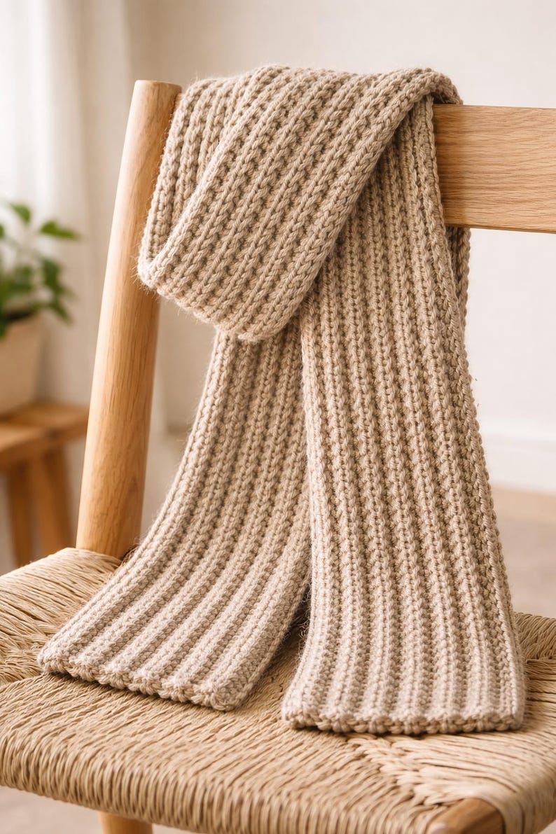 Chunky Ribbed Scarf Crochet Pattern – Beginner Super Bulky Yarn Cozy ...