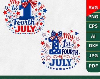 My 1st 4th of July PNG SVG, My First Fourth of July Svg Png, Girls Clipart, Kids Design, Baby Cut Files, Silhouette, Cricut, Sublimation