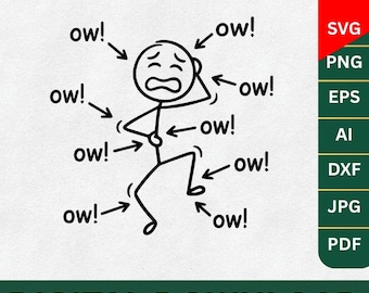 Funny Meme Stick Arrows Vintage Design, Ow Ow Ow Stick Character Figure Humor Chronic Pain Awareness, Digital Download, Design For Shirt