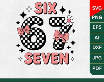 Pink Six Seven 67 PNG SVG Bundle, 67 karierte Schule etc, Gen Alpha trendiges druckbares Png Shirt, lustiges Viral Meme 67 für Cricut Silhouette