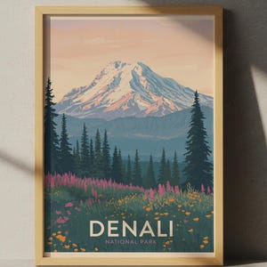 Denali National Park Poster – Retro Alaska Mountain Wall Art, Vintage Wilderness Decor