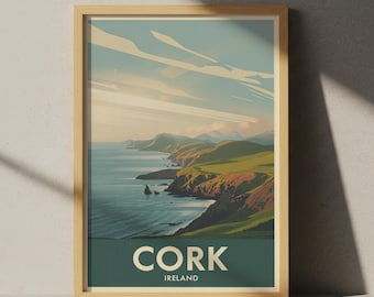 Cork Ireland Travel Poster: Retro Cityscape Wall Art
