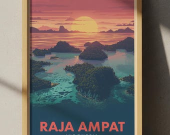 Plakat podróżniczy Raja Ampat: rajska wyspa tropikalna, sztuka rafy koralowej