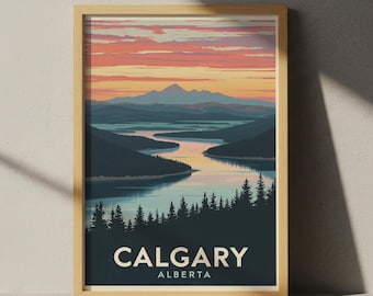Plakat podróżniczy do Calgary w Albercie – minimalistyczny wydruk artystyczny w stylu retro