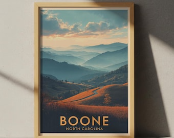 Boone, Karolina Północna, wydruk: Plakat z krajobrazem gór Blue Ridge