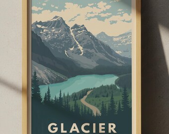 Poster von Glaxer National Park: Vintage Reisekunst, Montana Landschaftsdruck