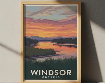 Plakat podróżniczy do Windsor w Ontario – sztuka ścienna w stylu retro z parku Ojibway