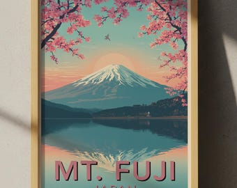 Plakat podróżniczy z motywem góry Fuji w Japonii – kultowa sztuka ścienna z motywem górskim, wystrój domu z japońskim krajobrazem
