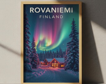 Plakat z Rovaniemi: wydruk zorzy polarnej