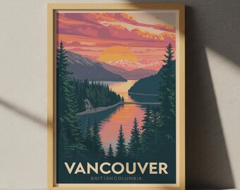 Plakat podróżniczy w stylu retro „Vancouver Stanley Park” – wydruk artystyczny „Pacyficzny Północno-Zachodni”