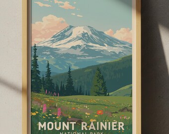 Mount Rainier National Park Poster: Retro Travel Wall Art