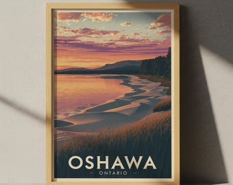 Plakat podróżniczy do Oshawy w Ontario – wydruk artystyczny w stylu retro z widokiem na park Lakeview