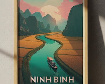 Ninh Binh Plakat podróżniczy po Wietnamie: Sztuka krajobrazu krasu wapiennego