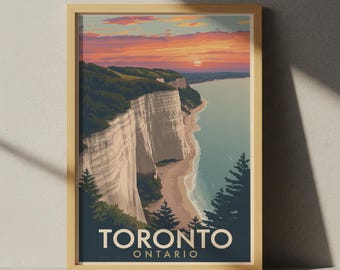 Plakat podróżniczy Scarborough Bluffs Toronto – wydruk w stylu retro minimalistycznym