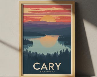 Jezioro Crabtree, Cary, Karolina Północna | Plakat podróżniczy w stylu retro
