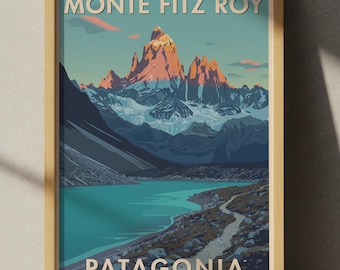 Plakat z Patagonii, Monte Fitz Roy: Sztuka retro górskich krajobrazów