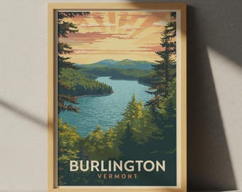 Burlington Lake Champlain Waterfront Nature Travel Poster Vermont Wall Art