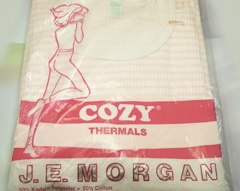 Vintage COZY JE Morgan THERMAL Ladies X-large Bust 41-43 long sleeve shirt cotton polyester pink white check pattern new in package