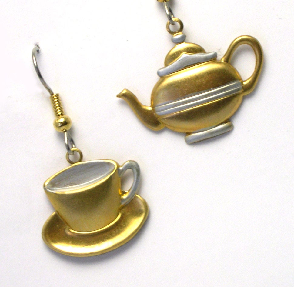 Dangle Tea Earrings Teacup Upcycled Earrings Charm Earrings Etsy