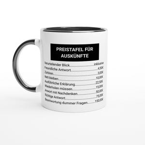 Lustige Büro Tasse „Preistafel für Auskünfte“ – Freche Kaffeetasse mit Spruch – Geschenk für Kollegen, Chef, Bürohumor