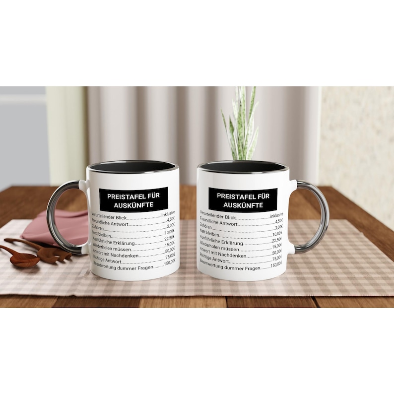 Funny office mug "Price list for information" – Cheeky coffee mug with saying – Gift for colleagues, boss, office humor image 5
