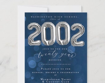 High School Class of 2002 Reunion Invitation High School Reunion, 5, 10, 15, 20, 25, 30, 40, 50 Year High School Reunion Party, Anniversary