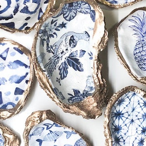 Statement Oyster Shell™ Ring Dish Holder Salt and Pepper Chinoiserie Trinket Hostess Gift Something Blue Coastal Decor Jewelry Catch All