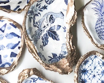 Statement Oyster Shell™ Ring Dish Holder Salt and Pepper Chinoiserie Trinket Hostess Gift Something Blue Coastal Decor Jewelry Catch All