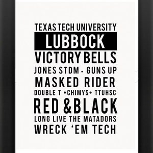 Texas Tech Wall Art | College or University Wall Art 16x20 • 8x10 | House Warming | Graduation Gift | Customizable Dorm Poster Gifts for guy