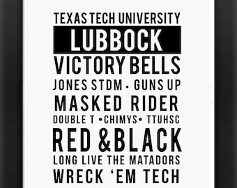 Texas Tech Wall Art | College or University Wall Art 16x20 • 8x10 | House Warming | Graduation Gift | Customizable Dorm Poster Gifts for guy