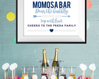 Printable Momosa, Mimosa Bar Sign, Baby Shower Sign, Mom-osa Bar Sign, Pour the bubbly, add some juice, top with fruit, cheers, bar sign