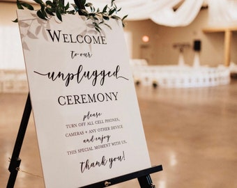 Printable Unplugged Wedding Sign, Unplugged Ceremony Reception Sign, Minimalist Wedding Sign, Digital Calligraphy Sign, Modern Ceremony Sign