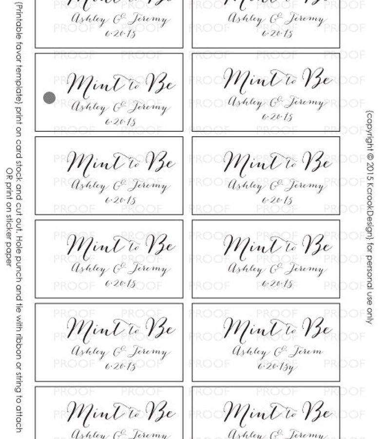 Mint to Be Wedding Favor Tags DIY Printable Bridal Shower - Etsy