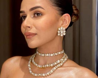 Handcrafted Kundan Polki Necklace Set: Bridal Indian Jewelry