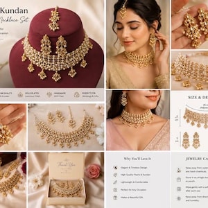 Handmade Pearl Kundan Choker Necklace Set | Gold-Plated Indian Bridal Jewelry image 7